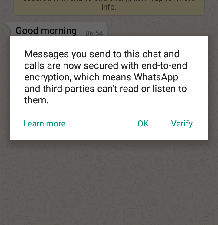 Whatsapp encryption screenshot