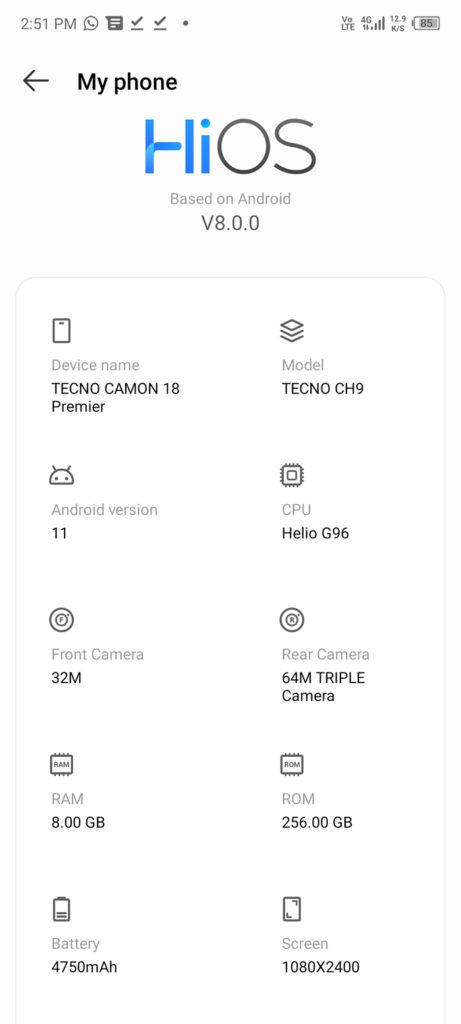 Tecno Camon 18 Premier Specs Summary